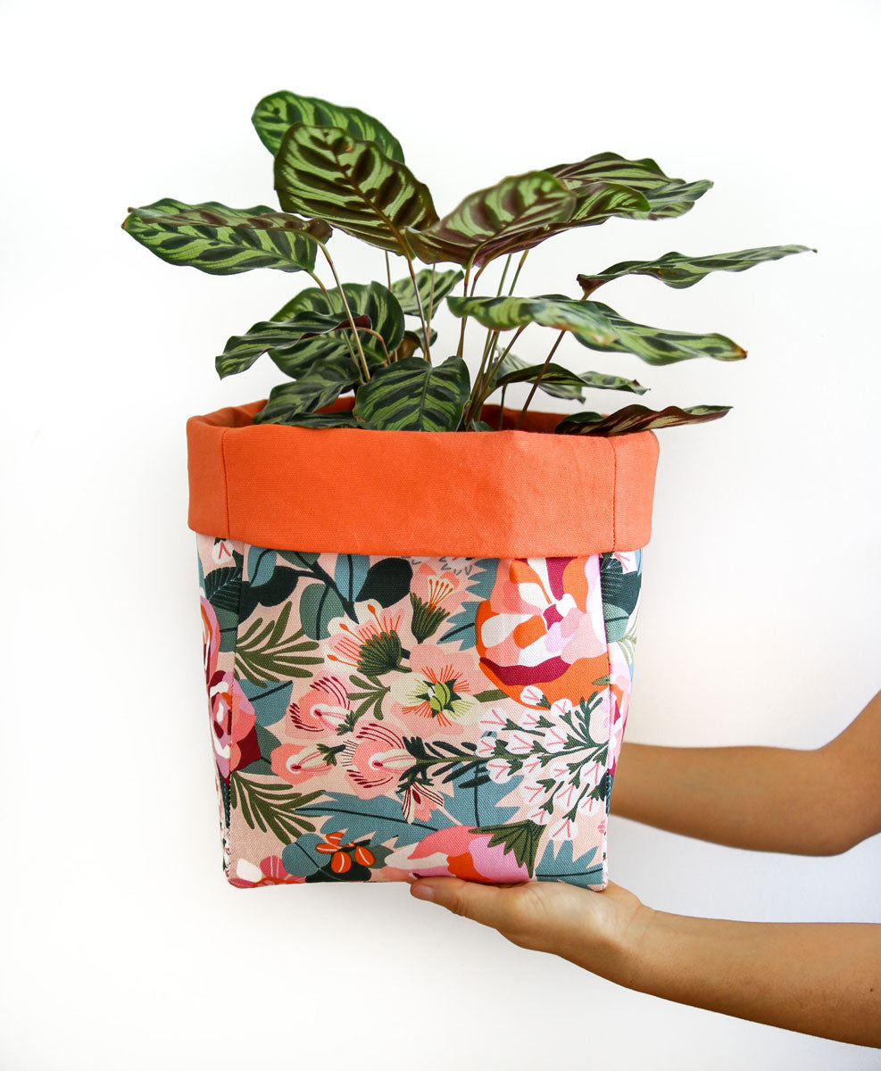 Load image into Gallery viewer, basket-plant-pot-orange-floral-mimi-handmade-australia
