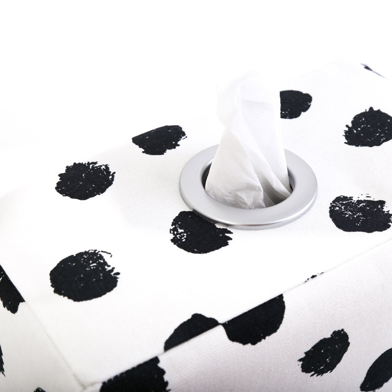 Load image into Gallery viewer, black-and-white-dalmatian-spots-rectangular-tissue-box-cover-ring-opening
