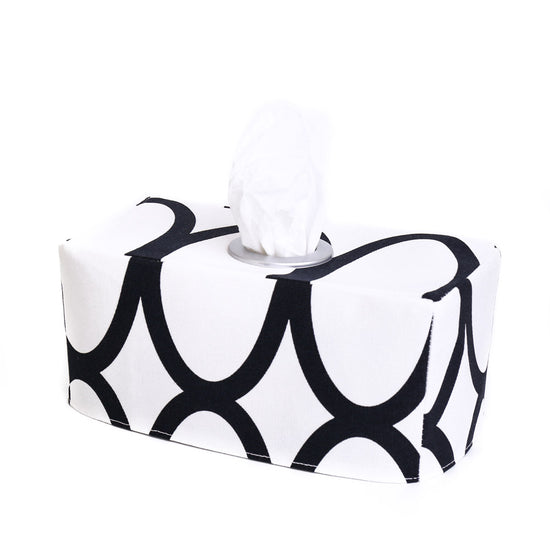 Load image into Gallery viewer, black-and-white-geometric-circles-fabric-tissue-box-cover-holder-by-MIMI-Handmade
