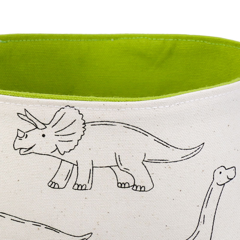 Load image into Gallery viewer, close-up-detail-image-of-green-styracosaurus-dinosaur-canvas-storage-basket-for-boys
