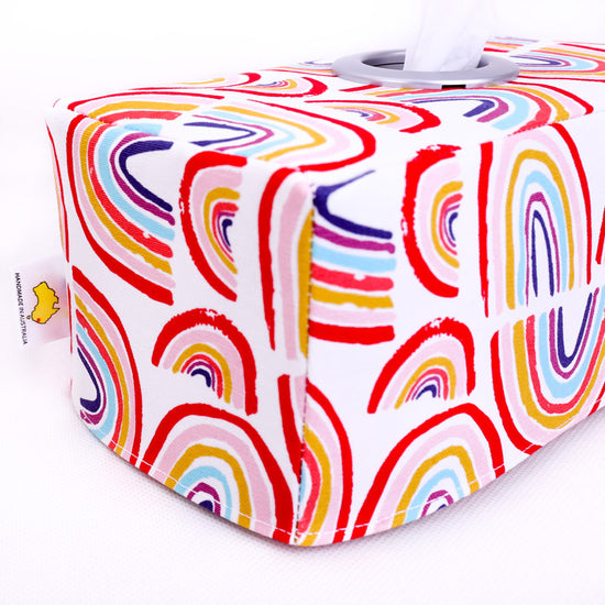 close-up-of-rainbow-rectangular-tissue-box-cover-to-hide-those-boring-tissue-box-covers-handmade-in-Australia-by-MIMI-Handmade