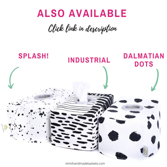 Load image into Gallery viewer, complementary-black-and-white-rectangular-tissue-box-covers-geometric-dalmatian-prints-bathroom-decor
