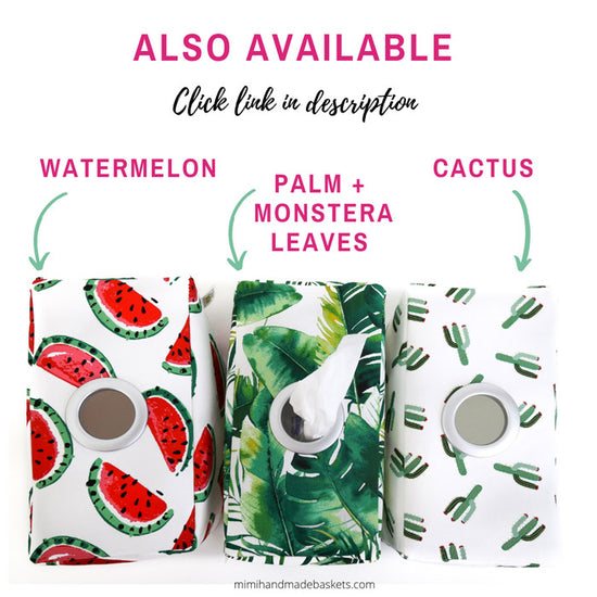Load image into Gallery viewer, complementary-colourful-tropical-tissue-box-covers-watermelon-monstera-palm-leaves-cactus-designs

