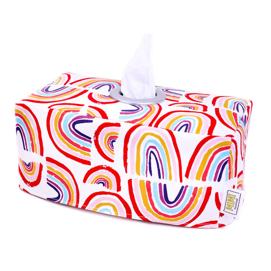 Load image into Gallery viewer, happy-rainbow-rectangular-tissue-box-cover-to-hide-those-boring-tissue-box-covers-handmade-in-Australia-by-MIMI-Handmade
