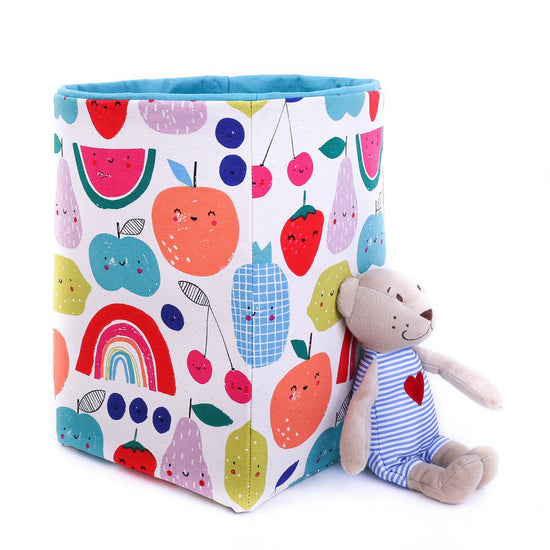 blue foldable storage baskets  - happy fruits - canvas storage basket for toys