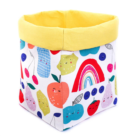 yellow foldable storage baskets  - happy fruits - canvas storage basket