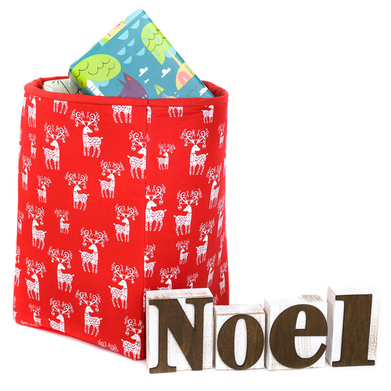 Load image into Gallery viewer, large-square-reversible-red-reed-Christmas-fabric-decorative-basket-bag-by-MIMI-Handmade-filled-with-gifts-Xmas-Santa-bag-stockings
