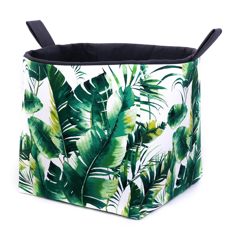 large green monstera and palm leaf storage cube basket, hand made in Australia by MIMI Handmade Baskets