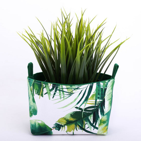 mini green monstera and palm plant pouch storage basket made in Australia by MIMI Handmade Baskets
