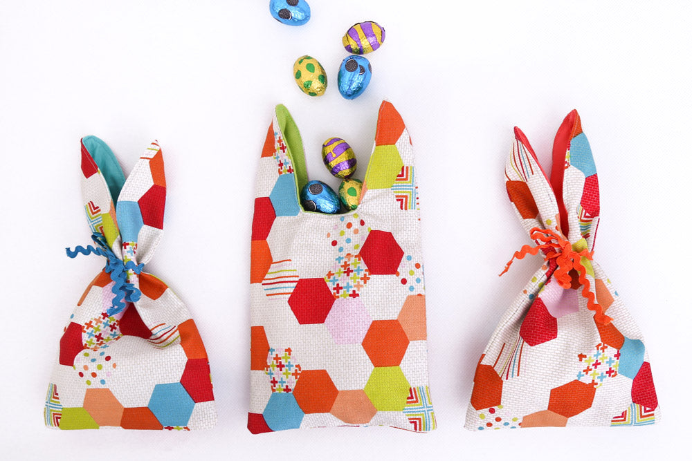 Easter-bunny-bags-chocolate-treats-multicolour-honeycomb-fabric-print