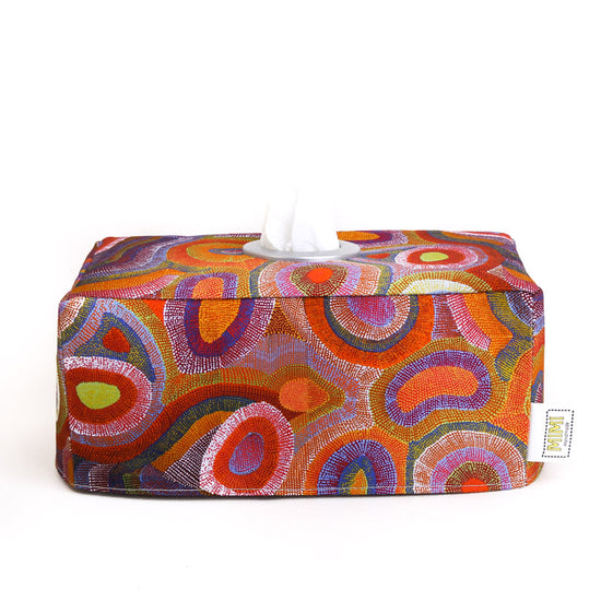 Load image into Gallery viewer, orange-aboriginal-rectangular-fabric-tissue-box-cover-mimi-handmade-australia
