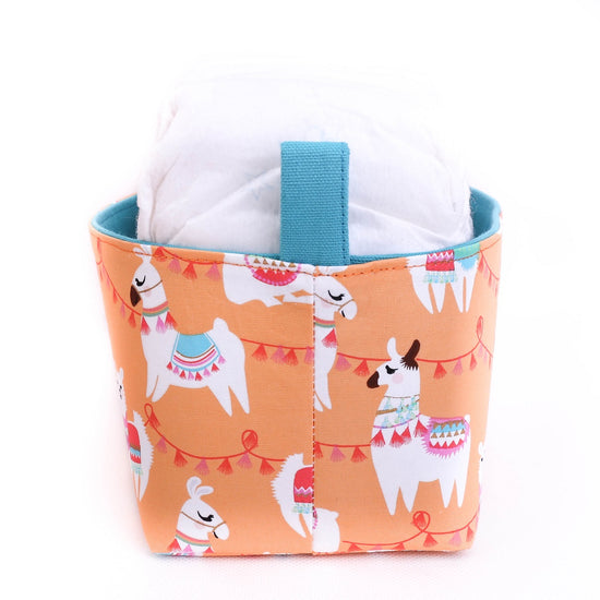 side view peach llama storage basket -boho llama nursery nappy basket 
