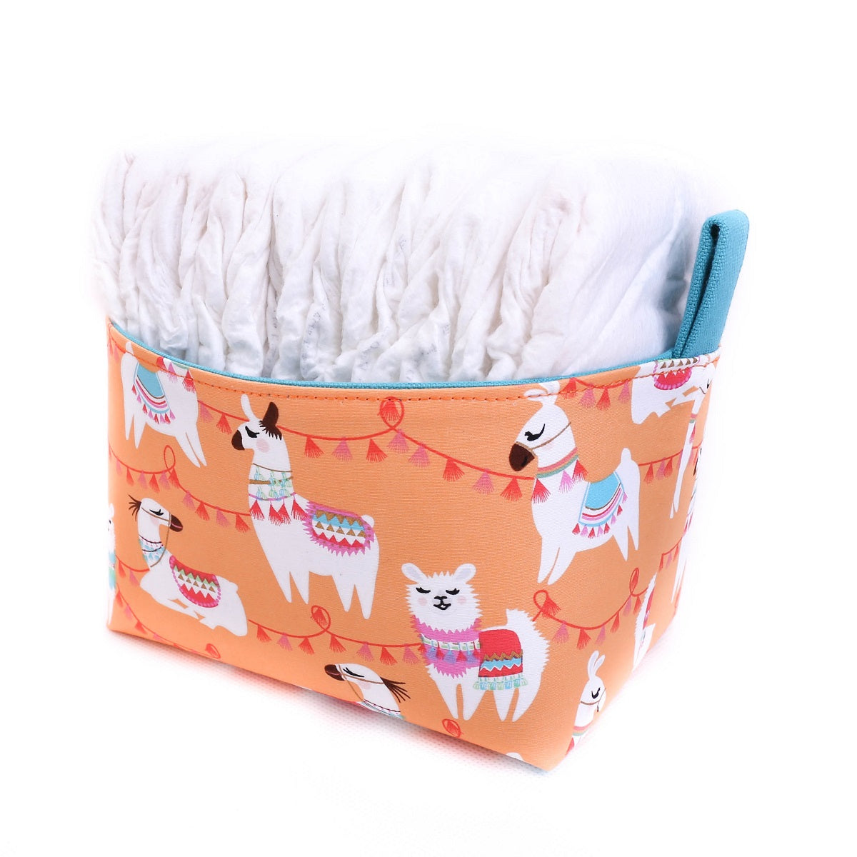 peach llama storage basket -boho llama nappy basket 