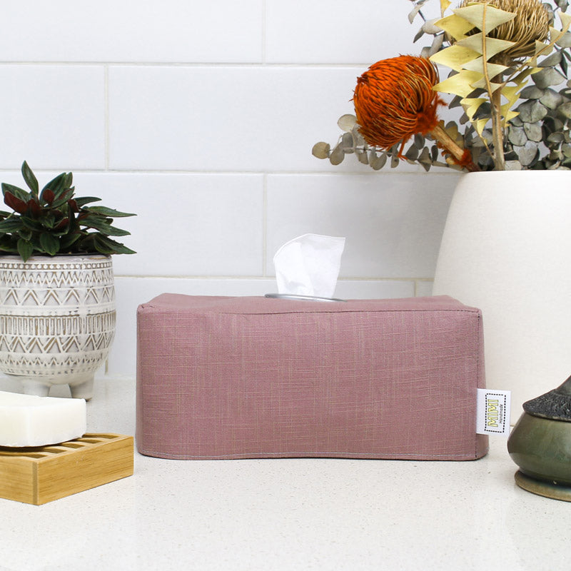 pink linen tissue box cover for bathroom