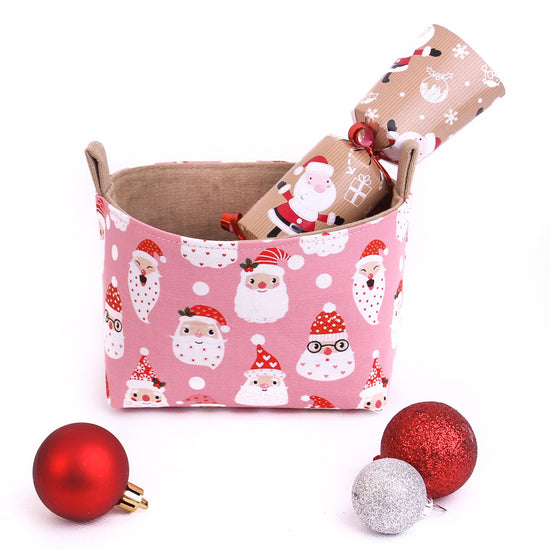 Load image into Gallery viewer, pink-santa-face-basket-with-christmas-cracker-mimi-handmade-australia
