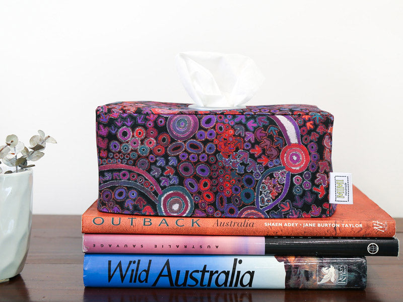 purple-indigenous-rectangular-tissue-box-cover-australia-outback-books-stack-display