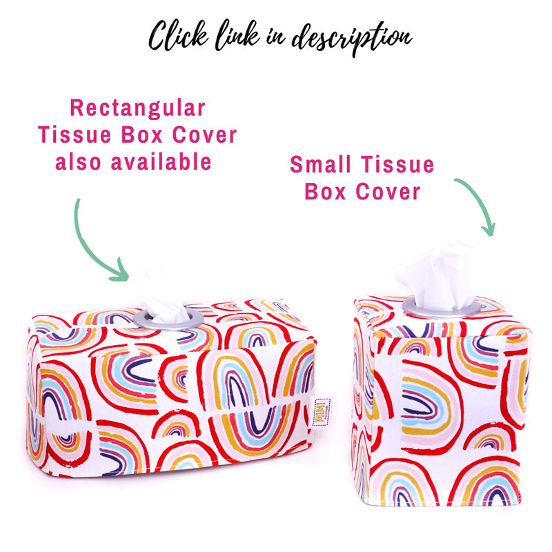 Load image into Gallery viewer, rectangular and square happy rainbow fabric tissue box covers to hide boring tissues handmade in Australia by MIMI-Handmade
