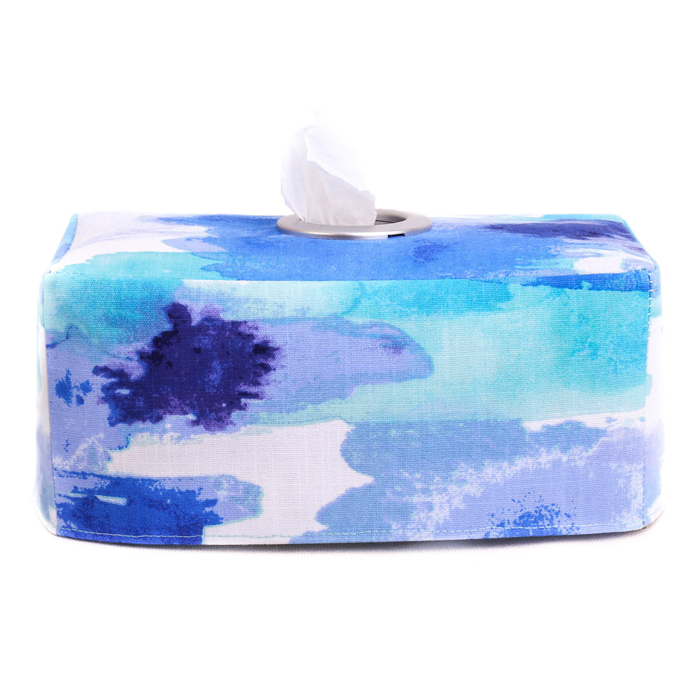 Load image into Gallery viewer, coastal-blue-ocean-watercolour-rectangular-fabric-tissue-box-holder-by-MIMI-Handmade
