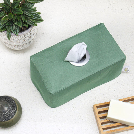 Linen Tissue Box Cover - Sage Green