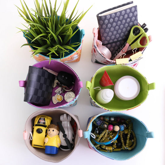six-mini-home-organisers-trinkets-plant-pouches-stationery-storage-fabric-storage-baskets-handmade-in-Australia-by-MIMI-Handmade