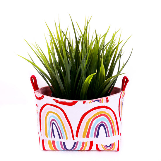 small-faux-plant-from-ikea-in-happy-rainbow-fabric-plant-pouch-storage-basket-handmade-in-Australia-by-MIMI-Handmade