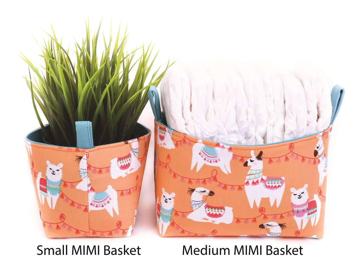 Load image into Gallery viewer, small and medium peach llama decorative basket - nappy basket - peach llama nursery - orange plant pouch

