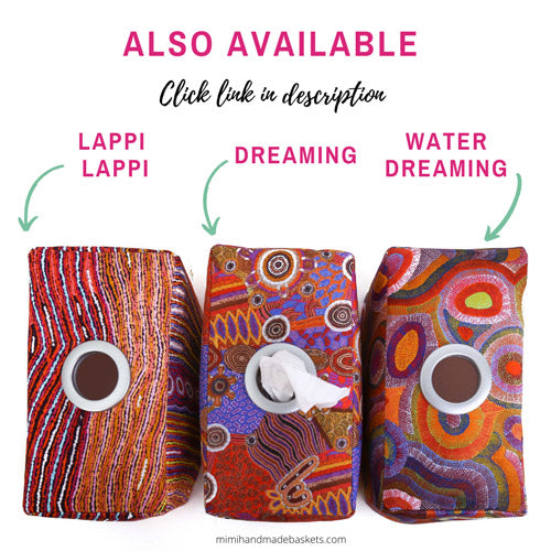 Load image into Gallery viewer, three-complementary-indigenous-art-fabric-tissue-box-covers-mimi-handmade-australia
