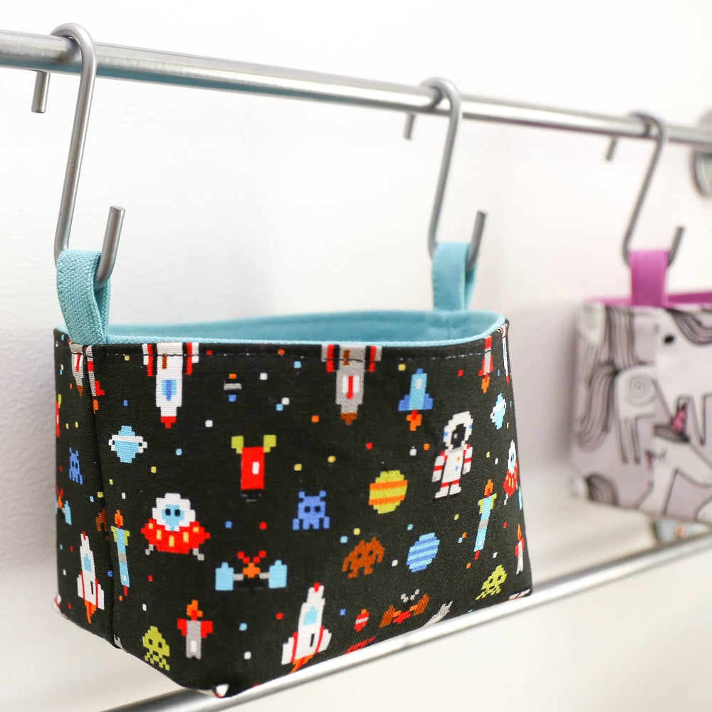 Load image into Gallery viewer, wall organiser storage baskets for boys space astronaut rocket decor by MIMI Handmade Baskets, Australia 

